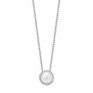Naszyjnik srebrny z perłą i cyrkoniami 
