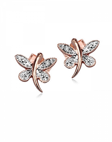 ﻿kolczyki motylki różowe złoto ﻿diamenty