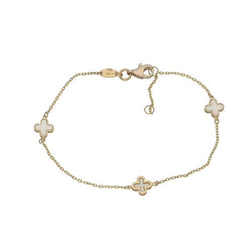 ﻿bransoletka łańcuszkowa Krzyżyki﻿,złoto 585/14k ﻿i macice perłowe