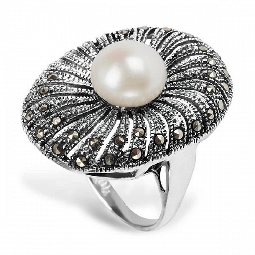 ﻿pierścionek ﻿rodowane srebro 925 ﻿i naturalna perła