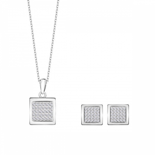 Komplet kwadratowej biżuterii srebrnej z cyrkonią