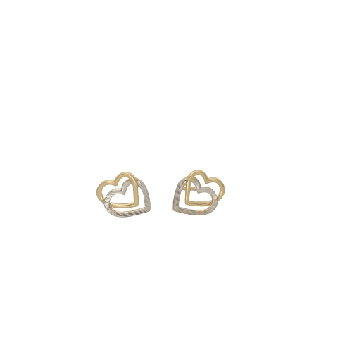 ﻿kolczyki dwa serca ze sztyftem ﻿żółte i białe złoto 585/14k 