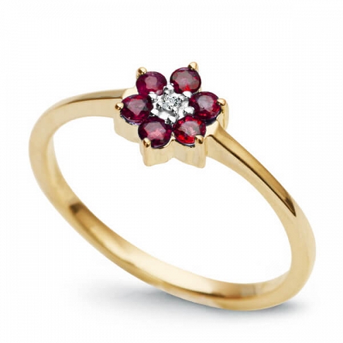 ﻿pierścionek złoty ﻿kwiatek diament i rubiny