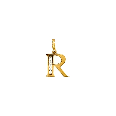 Złota literka R z cyrkoniami 